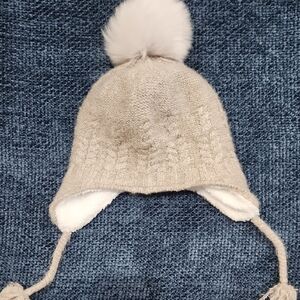 Kids Beige Knit Hat with Pom-Pom